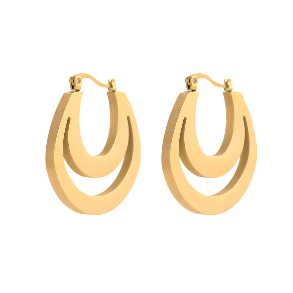 Geometric French earrings with stainless steel construction and 18K gold plating in minimalist design