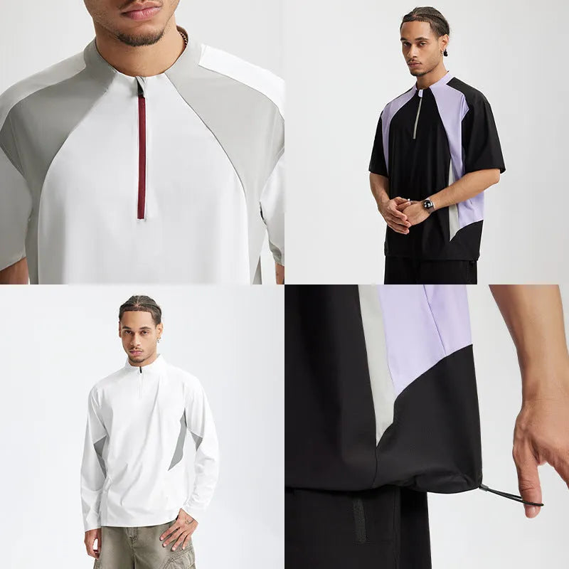 Men's lightweight solid colour polyester top in black, available in short sleeve and long sleeve styles.