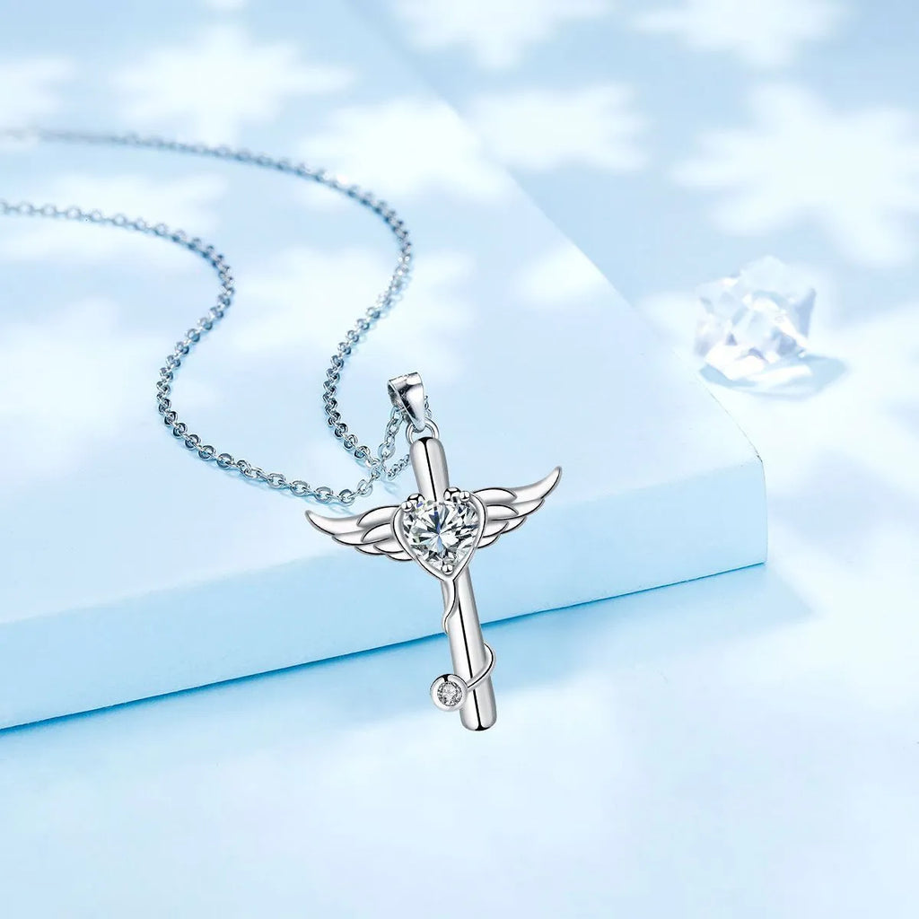 Personality wings cross stethoscope necklace in electroplated copper with red or white diamond finish