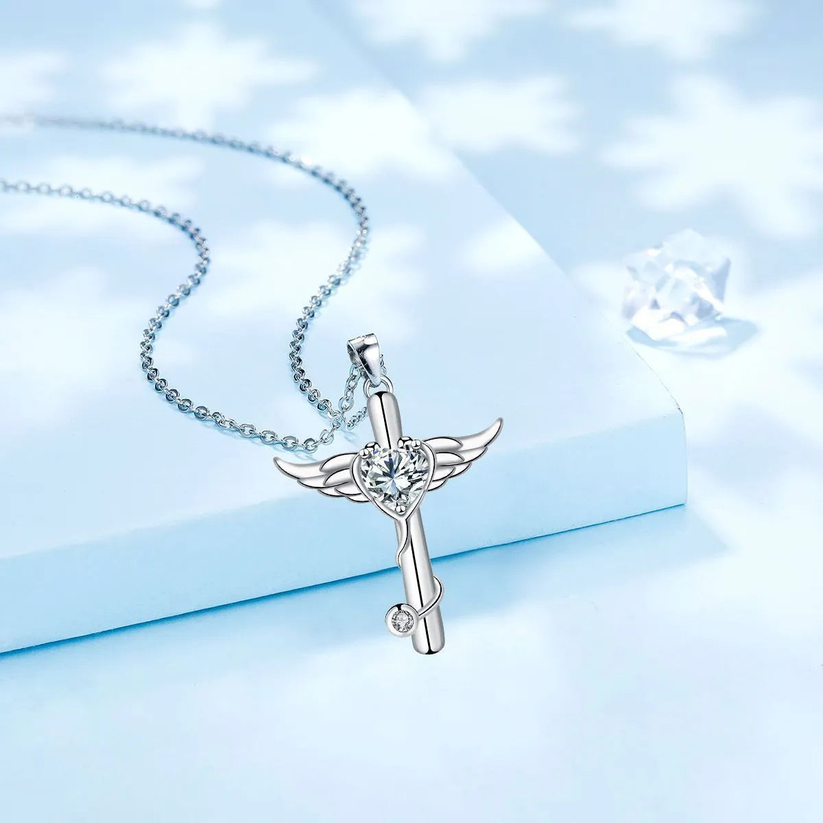 Personality wings cross stethoscope necklace in electroplated copper with red or white diamond finish