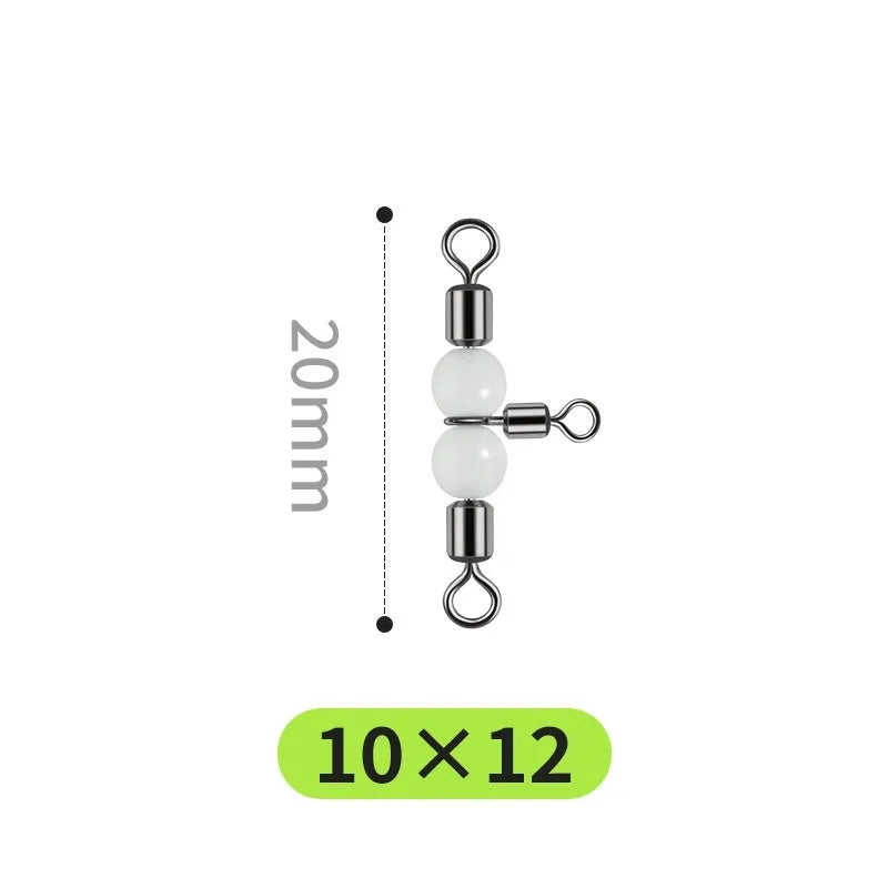 Copper luminous three-fork swivel fishing beads with eight-ring T-type balance construction