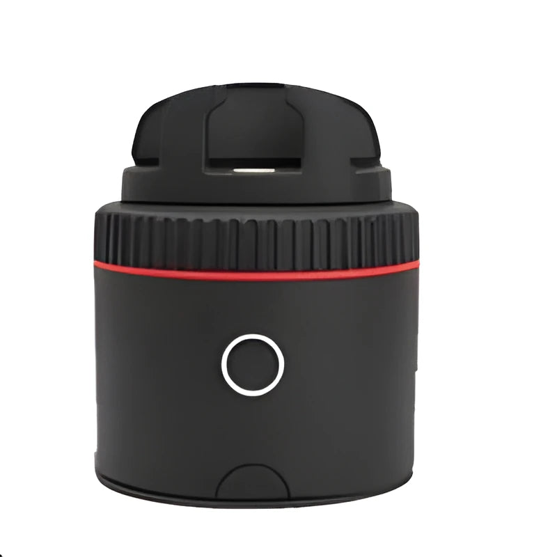 PIVO black matte facial tracking camera accessory showing 360-degree rotation mount for smartphones.