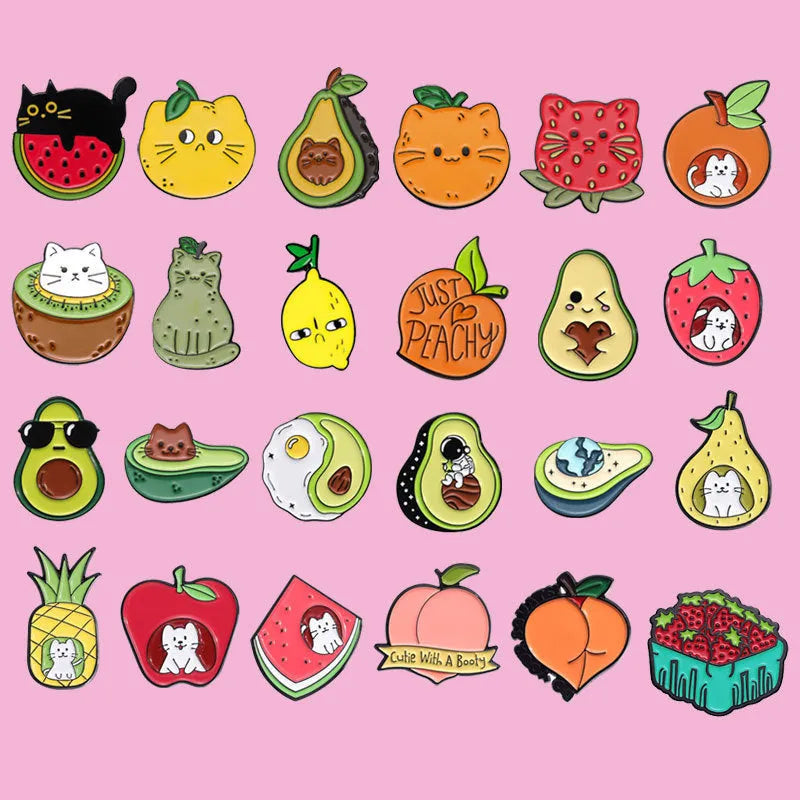 Colourful cartoon fruit design zinc alloy brooch with letter shape on fabric