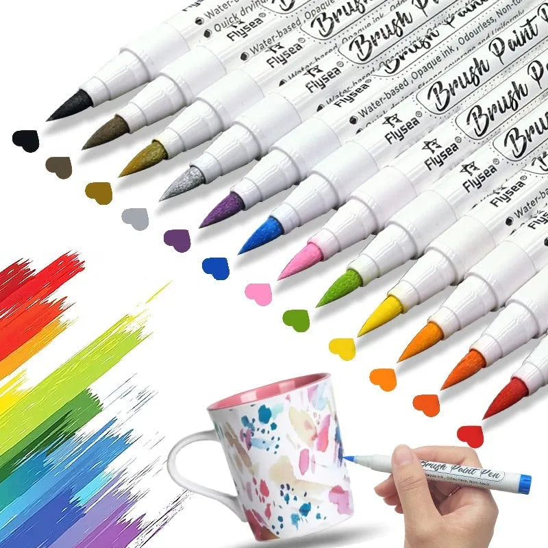Set of soft-head gouache marker pens for hand painting and graffiti art in multiple colour configurations