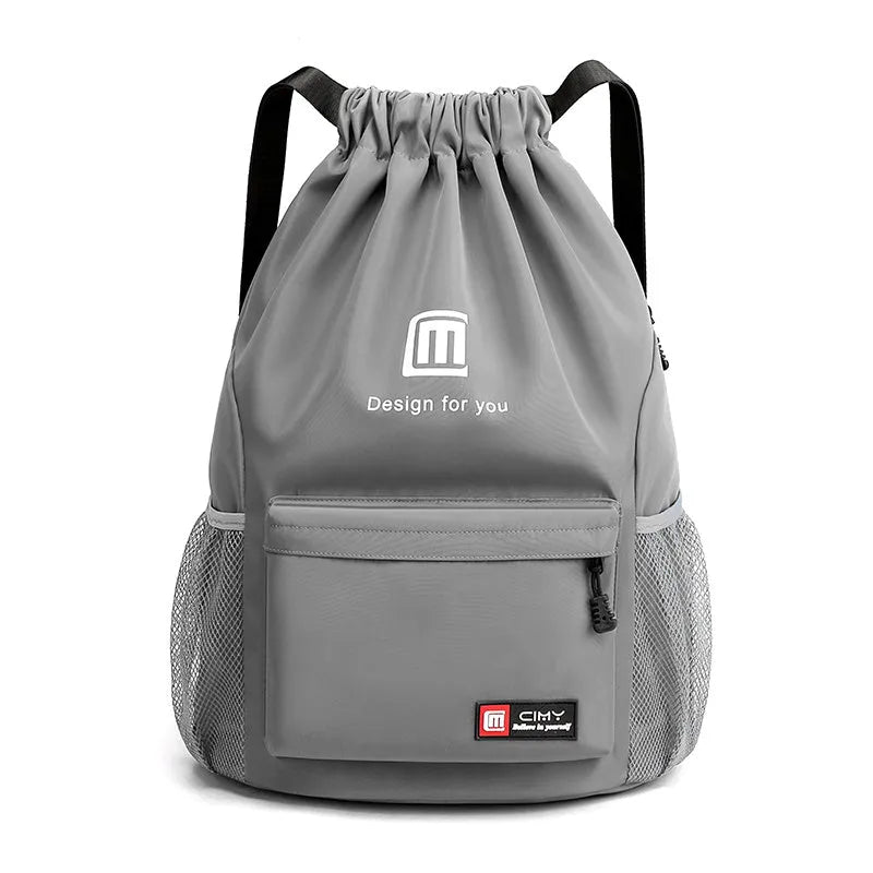 Large Oxford fabric drawstring travel backpack in multiple colours with a mobile phone pocket.