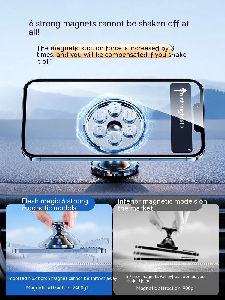 Shiny black magnetic car phone holder with dashboard adhesive mount and 4 N52 magnets