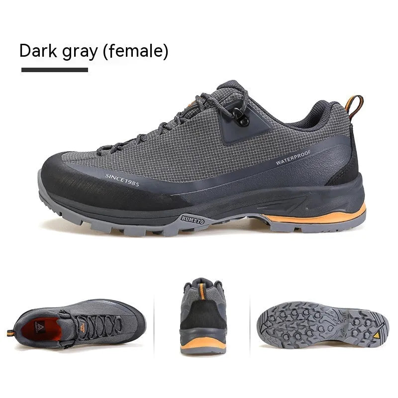 Men's low-top mountain climbing shoes with leather mesh upper and lace-up design