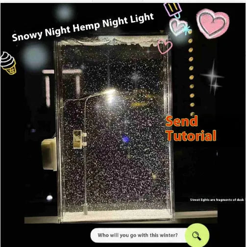 DIY snowflake night light kit showing magical snowy landscape scene with warm LED glow