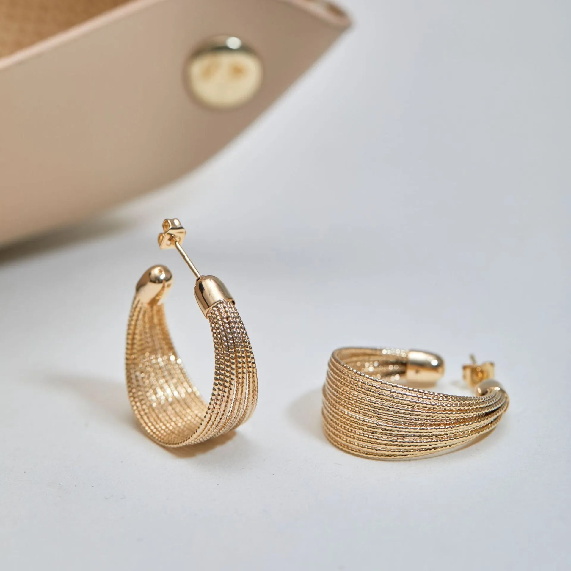 Geometric simple bracelet earrings for women in silver and gold with stud and clip style options