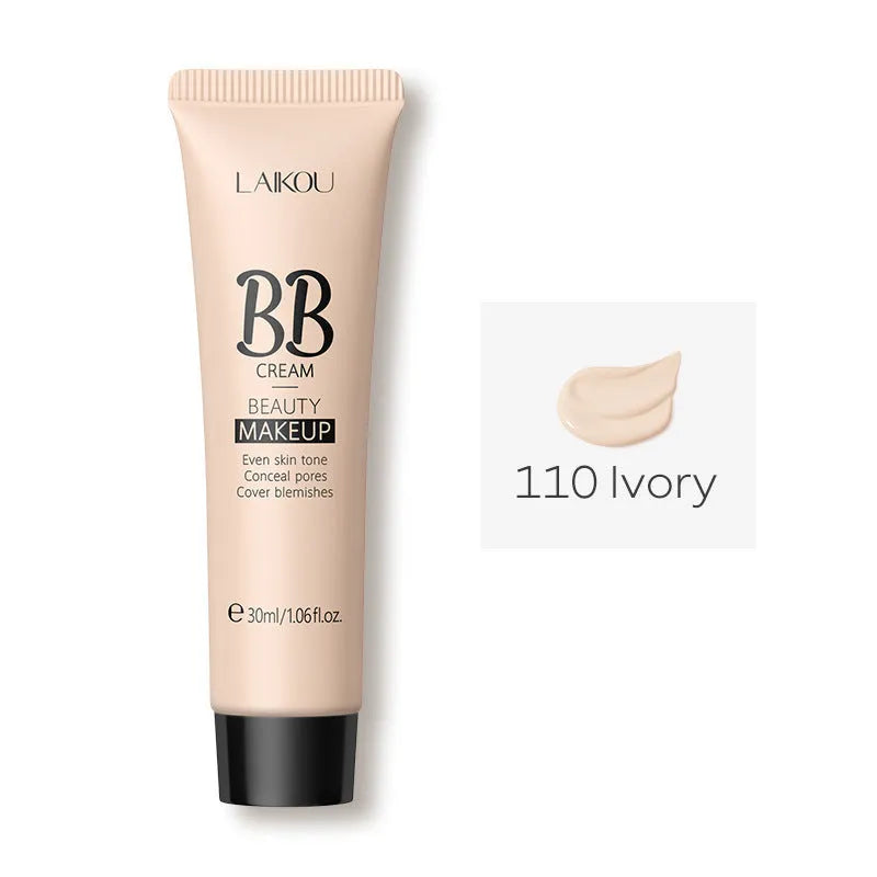BB cream tube in 30ml size showing nine colour shades from light ivory to deep brown