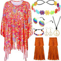 Tie dye cloak costume with bell sleeves in colourful rainbow pattern for Halloween parties