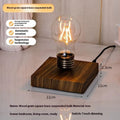 Creative suspension bulb small night lamp with iron art construction on wood grain base