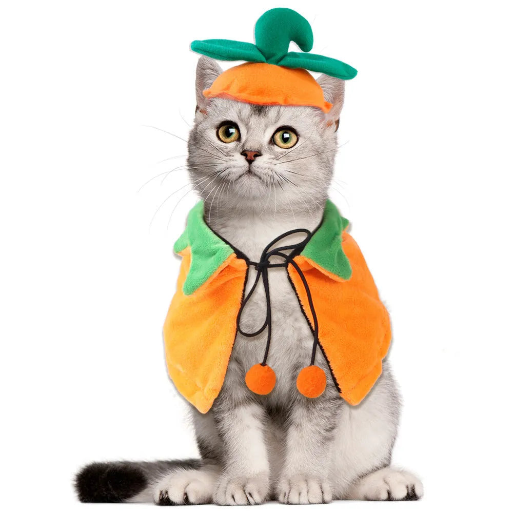 Halloween pumpkin double-sided cloak costume for dog or cat in plush material
