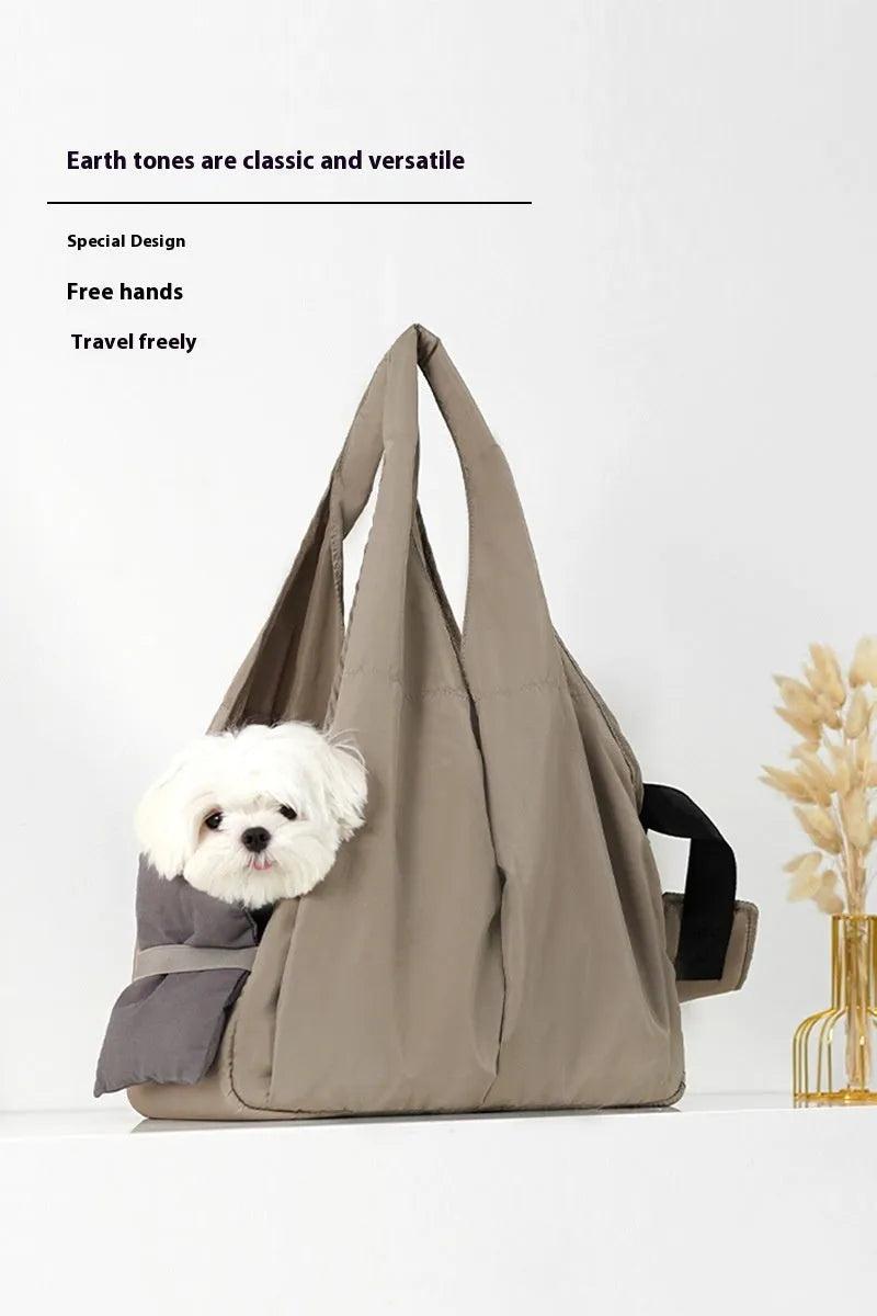 Apricot cloth pet summer handbag with medium 41x16x28 cm dimensions for dogs and cats
