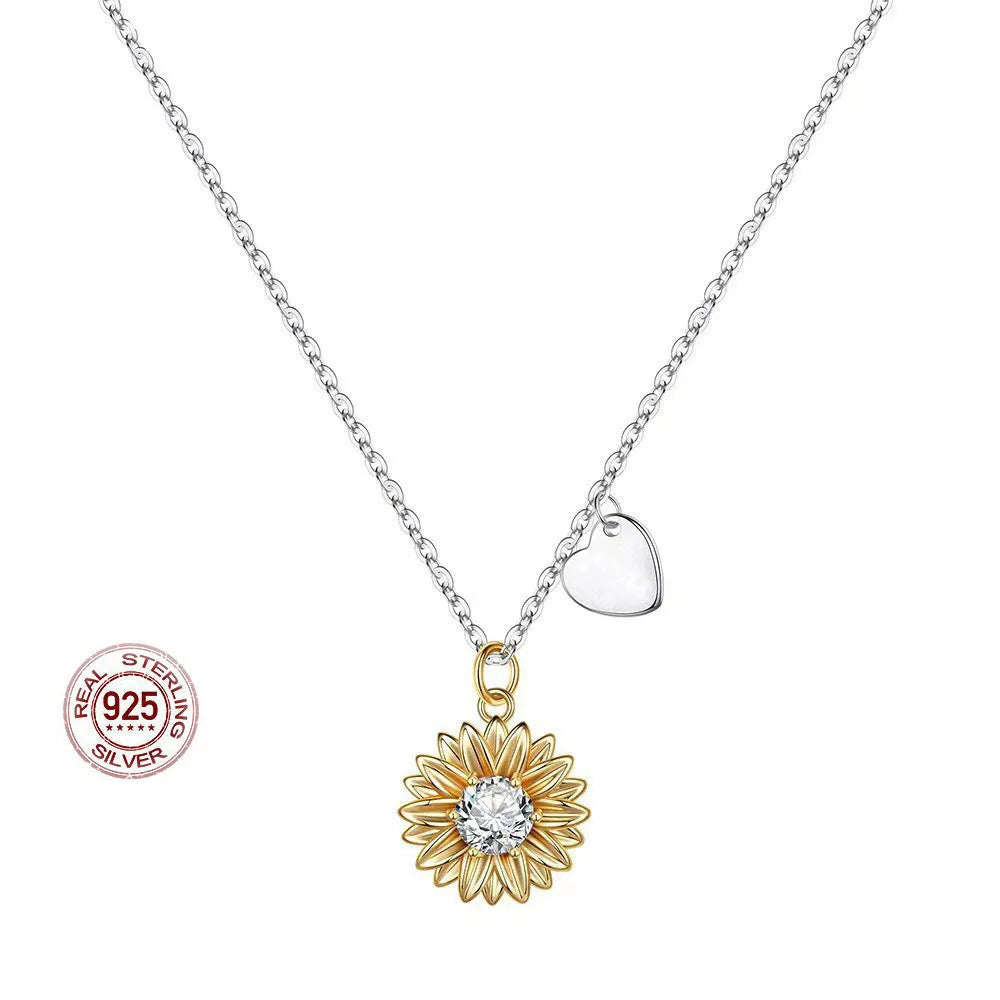 925 silver sunflower necklace with adjustable chain and geometric daisy pendant