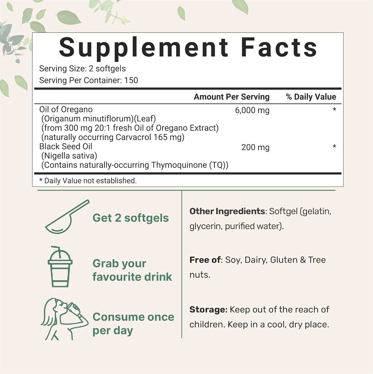 Pack of Butter Black Seed Oil Soft Gelatine Capsules, showing 180 or 300 count option.