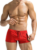 Men's black high waist tight lace-up swimming trunks made from polyester with spandex lining.
