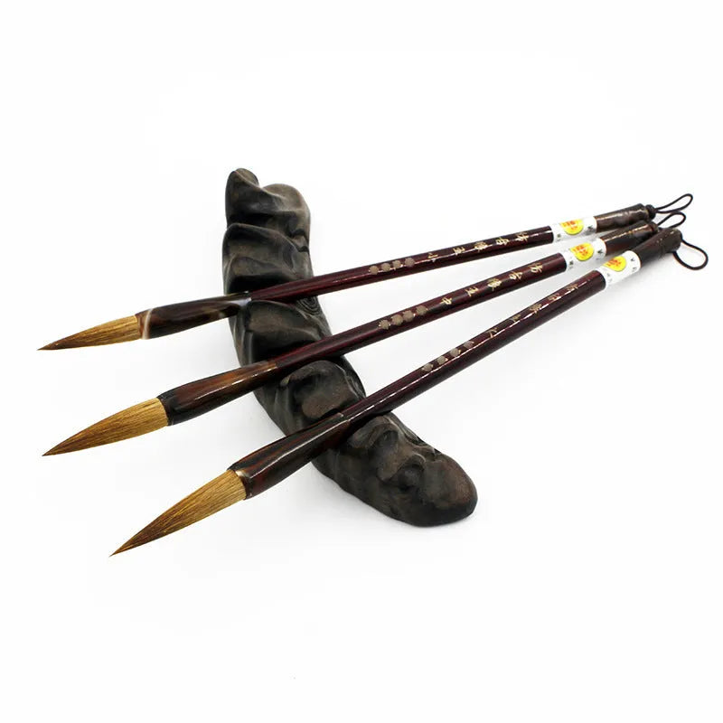 Traditional wolf hair calligraphy brush with steel rod shaft in three sizes