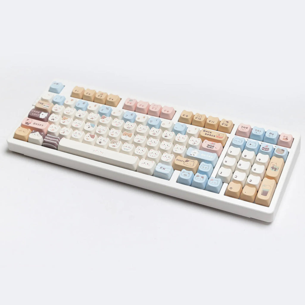 Sea Salt Cat PBT sublimation keycap set for mechanical keyboards showing 26mm profile and March Past supplements