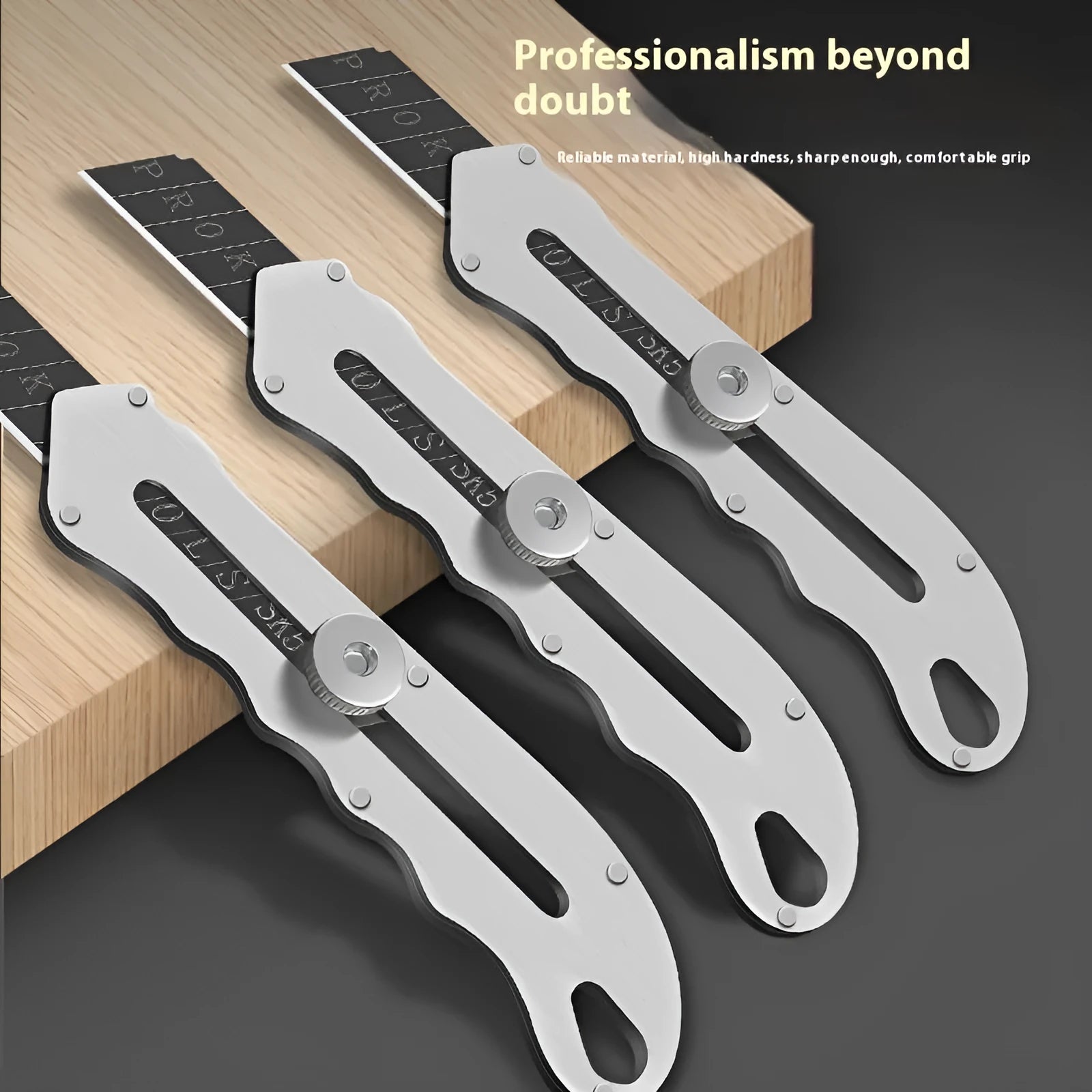 Stainless steel folding art knife with black blade and pack of replacement blades