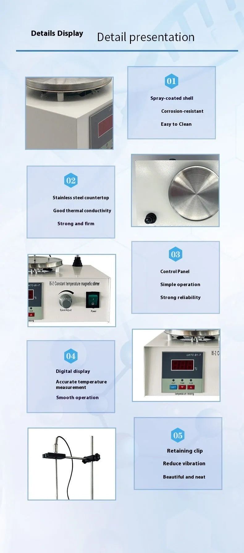 Digital display constant temperature heating magnetic stirrer laboratory analyzer XLD-85-2, 230x155x130mm, 12V, with AU/EU/UK/US plug options