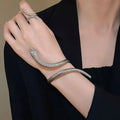 Two-piece exaggerated twisted winding simulated snakes ring and bracelet set with electroplated gold finish