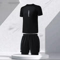 Men's two-piece plus size swimming trunks set in polyester, showing colour options A Suit, B Suit, and C Suit.