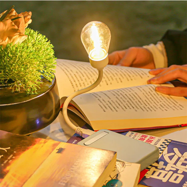 Folding USB rechargeable night light with tungsten filament bulb design in S14 format
