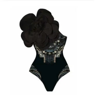One-piece swimsuit with 3D flower detailing in nylon fabric for swimming