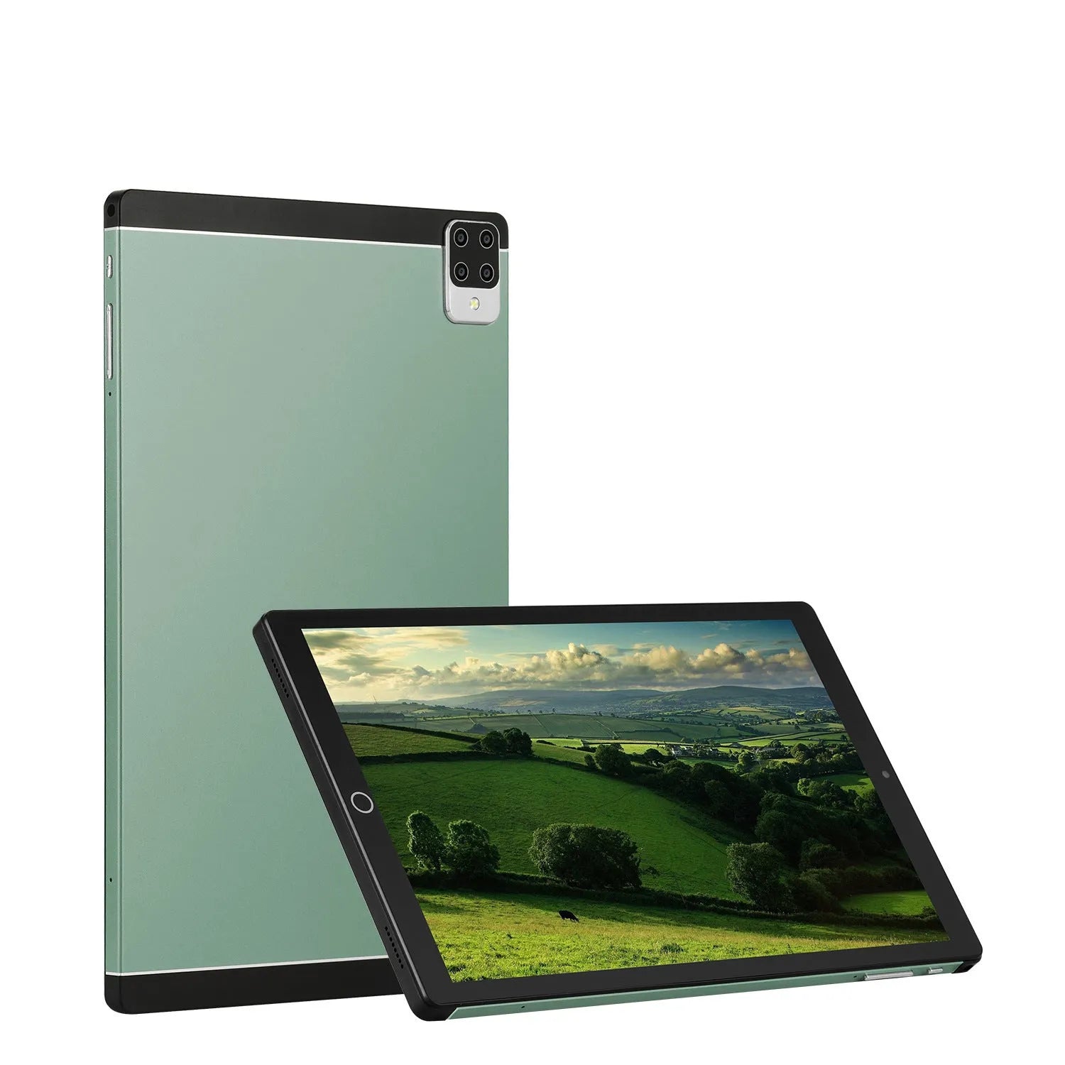Android 15 tablet with 11.6-inch screen in green, blue, black, or orange colours, showing dual SIM and GPS features.