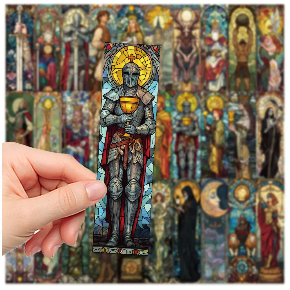 Set of 30 cute painted glass tarot paper bookmarks with handmade style designs including QH389.
