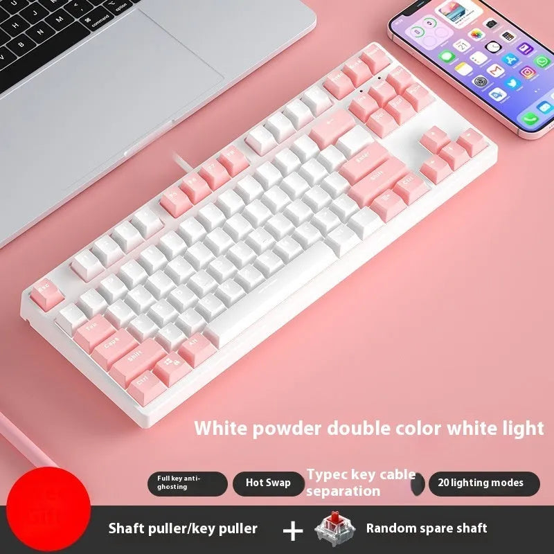 87-key wired mechanical gaming keyboard with multi-colour keycaps on a metal body.