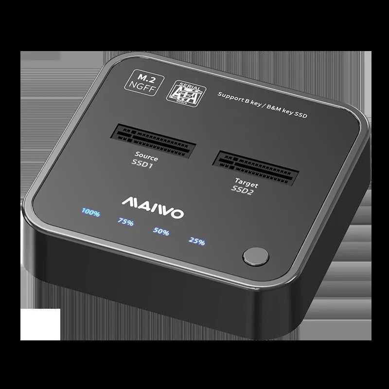 MAIWO K3016 M.2 SSD docking station for hard drive cloning with cables and power adapter.