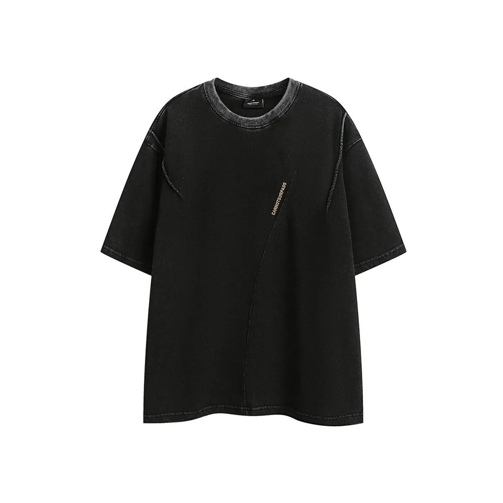Men's loose fit embroidered cotton T-shirt in black or purple with short sleeves