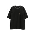 Men's loose fit embroidered cotton T-shirt in black or purple with short sleeves