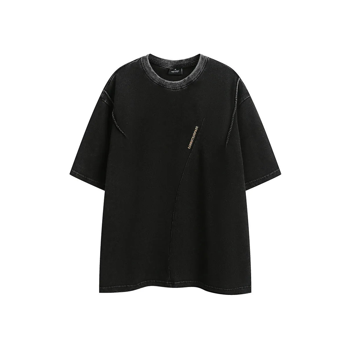 Men's loose fit embroidered cotton T-shirt in black or purple with short sleeves
