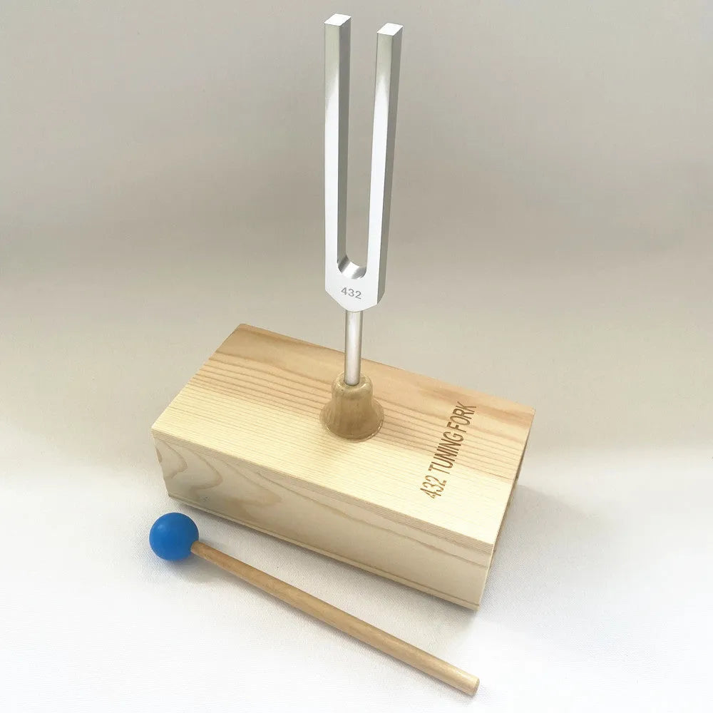 Aluminium alloy 432Hz tuning fork with speaker attachment in protective packaging