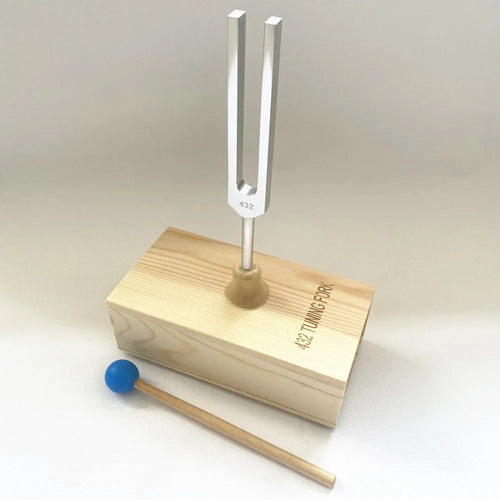 Aluminium alloy 432Hz tuning fork with speaker attachment in protective packaging