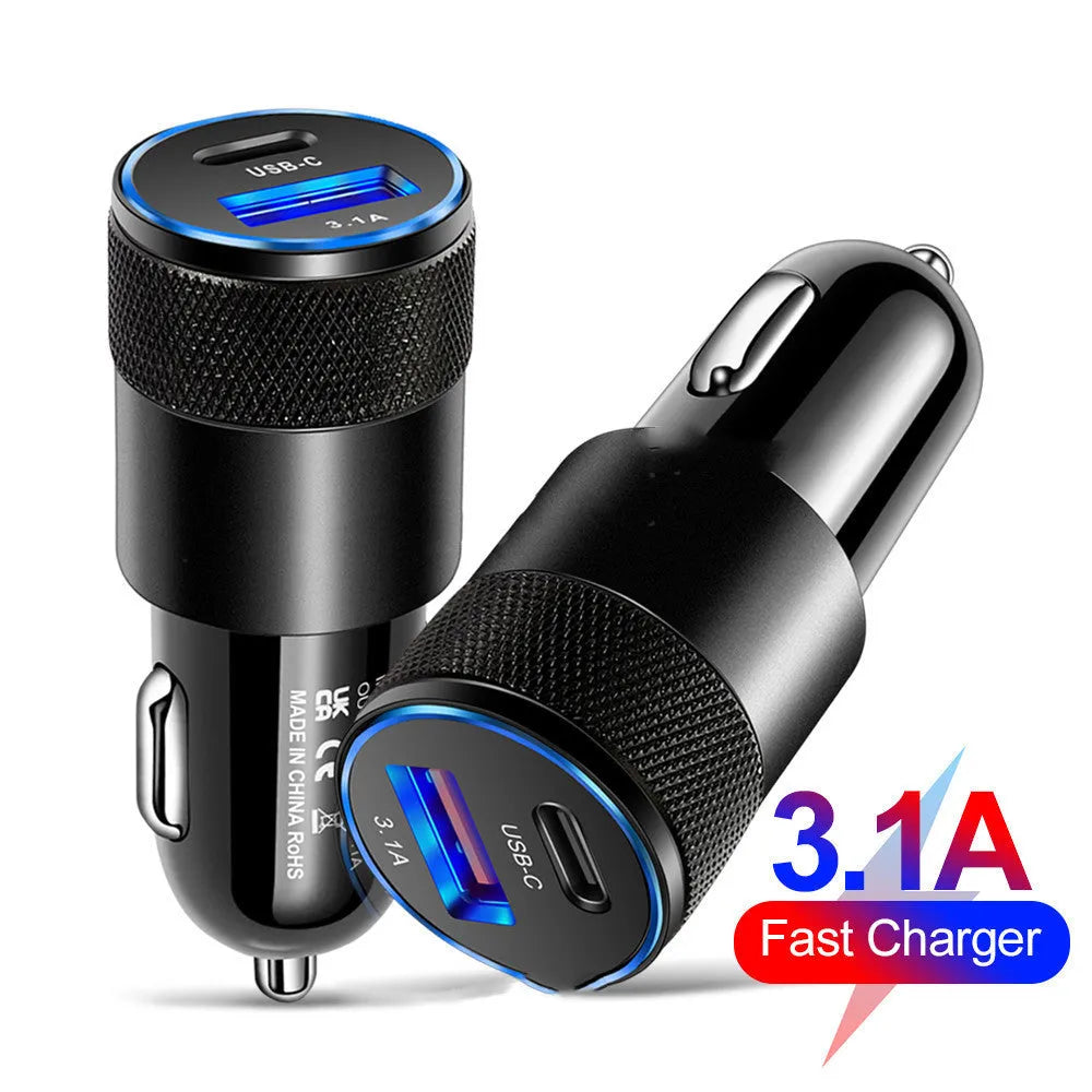 Aluminium alloy car charger with USB ports for vehicle mobile phone charging
