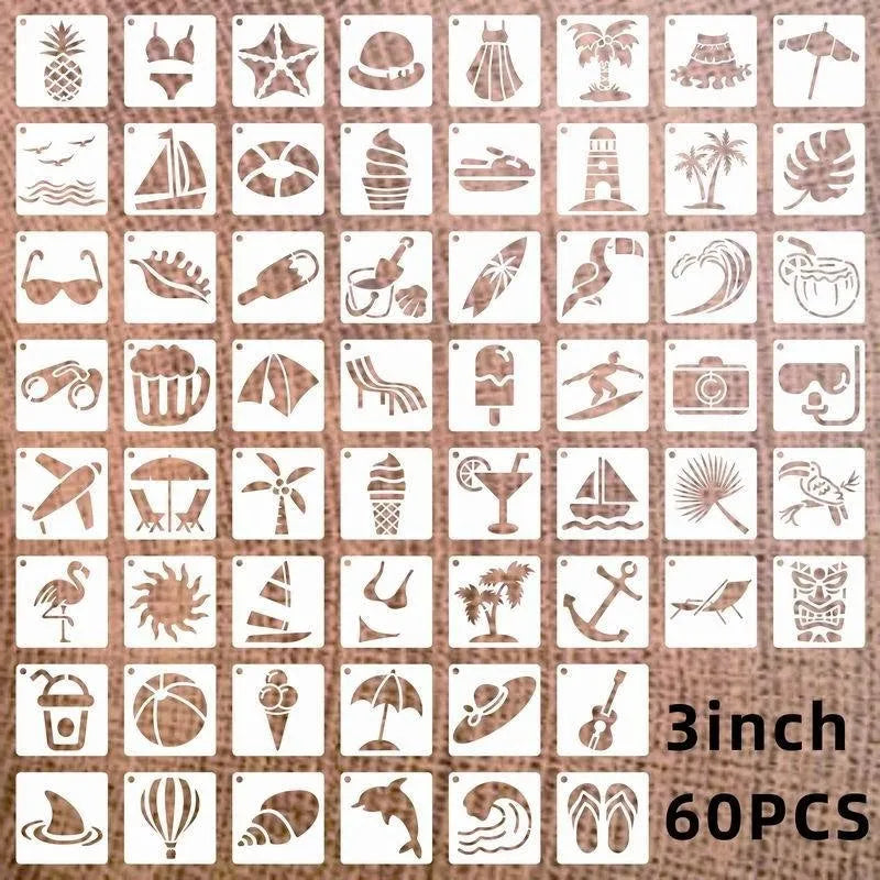 Milky white PET film spray painting templates showing flower, animal, and letter designs at 2-inch size