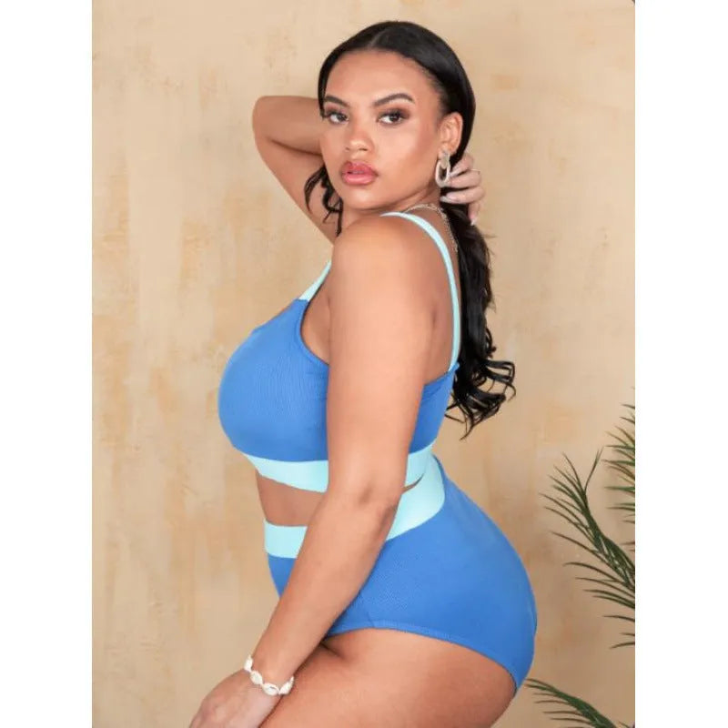 Women's high-waist polyester bikini bottom in solid colour with stitching detail