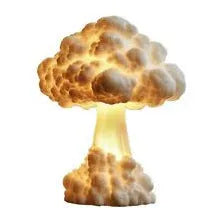 Modern art mushroom cloud shaped table lamp with USB cable connector.