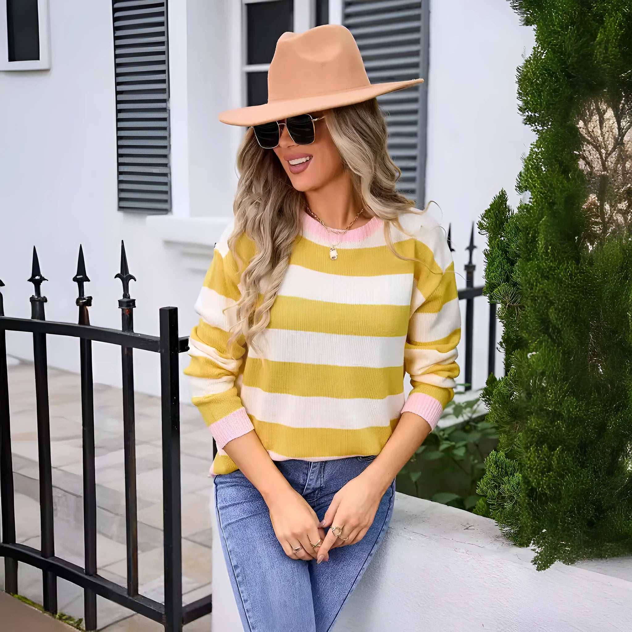 Women's acrylic loose fit sweater in multiple colours with round neck and long sleeves