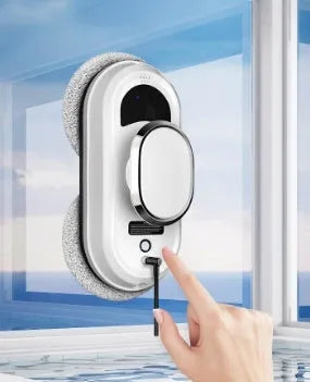 White automatic high altitude cleaning machine with remote control and cleaning cloths