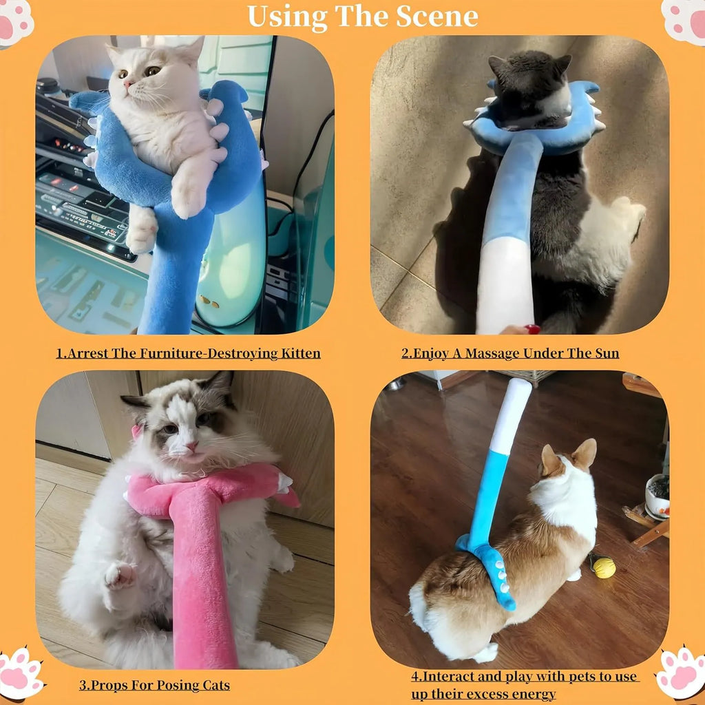 70cm blue and pink plush cat wand toy with oversized design for interactive pet play