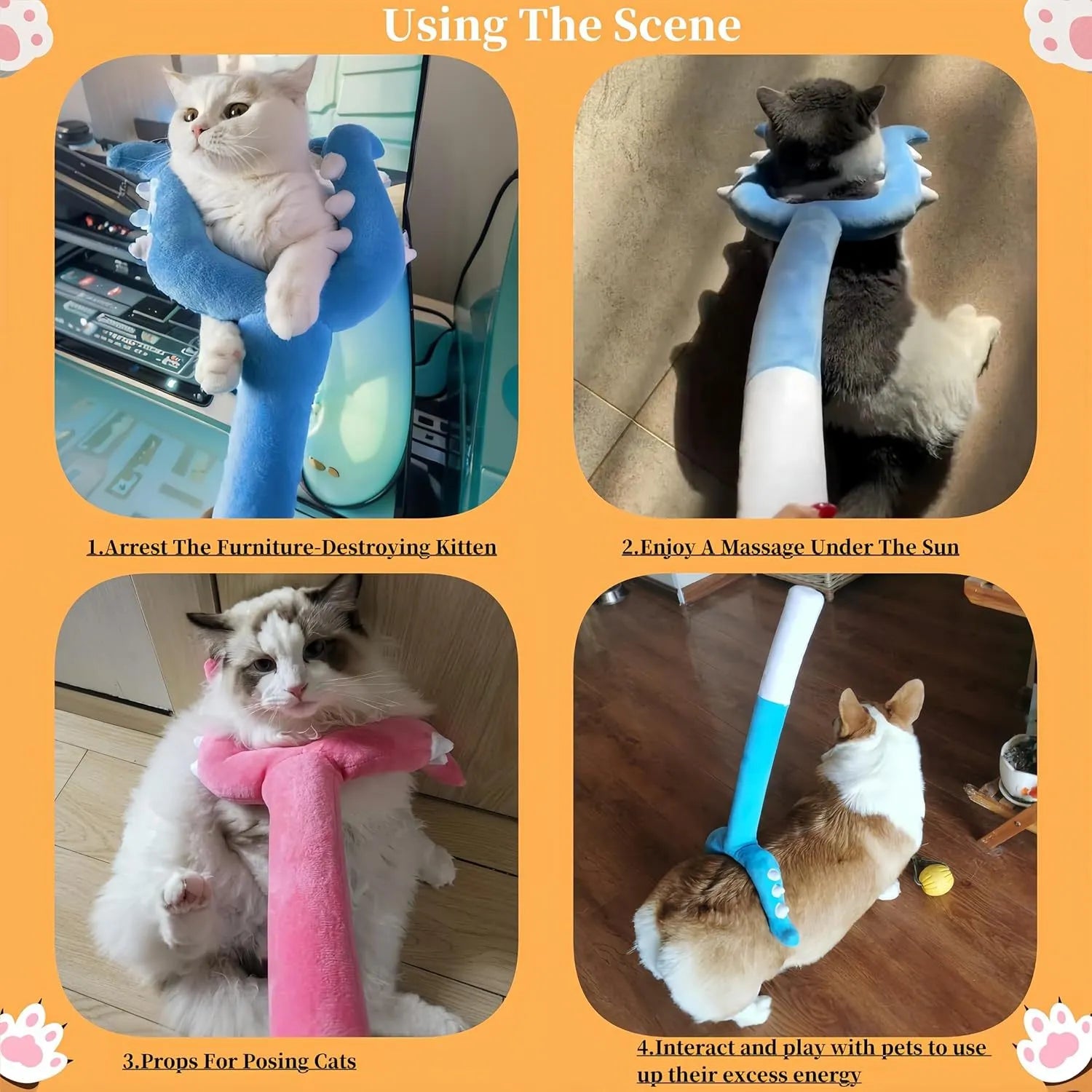 70cm blue and pink plush cat wand toy with oversized design for interactive pet play