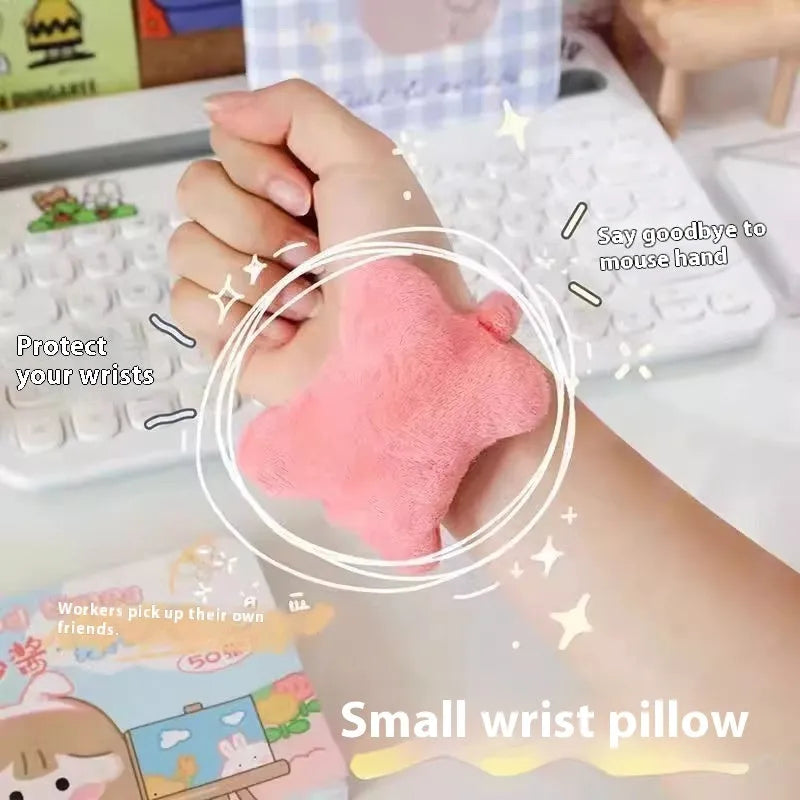 Plush wrist protector mouse pad mini pillow in blue, green, or pink colour options