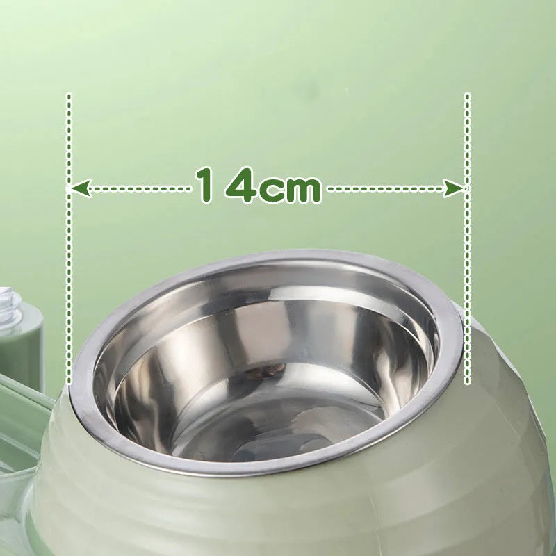 Raised cat food bowl with automatic water dispenser in brown colour