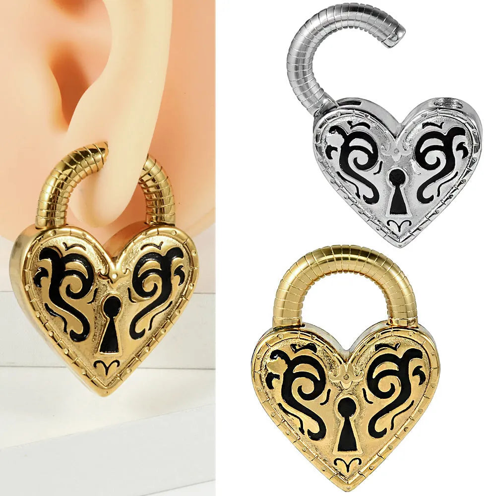 Heart-shaped stainless steel earrings with electroplated gold or steel colour finishes