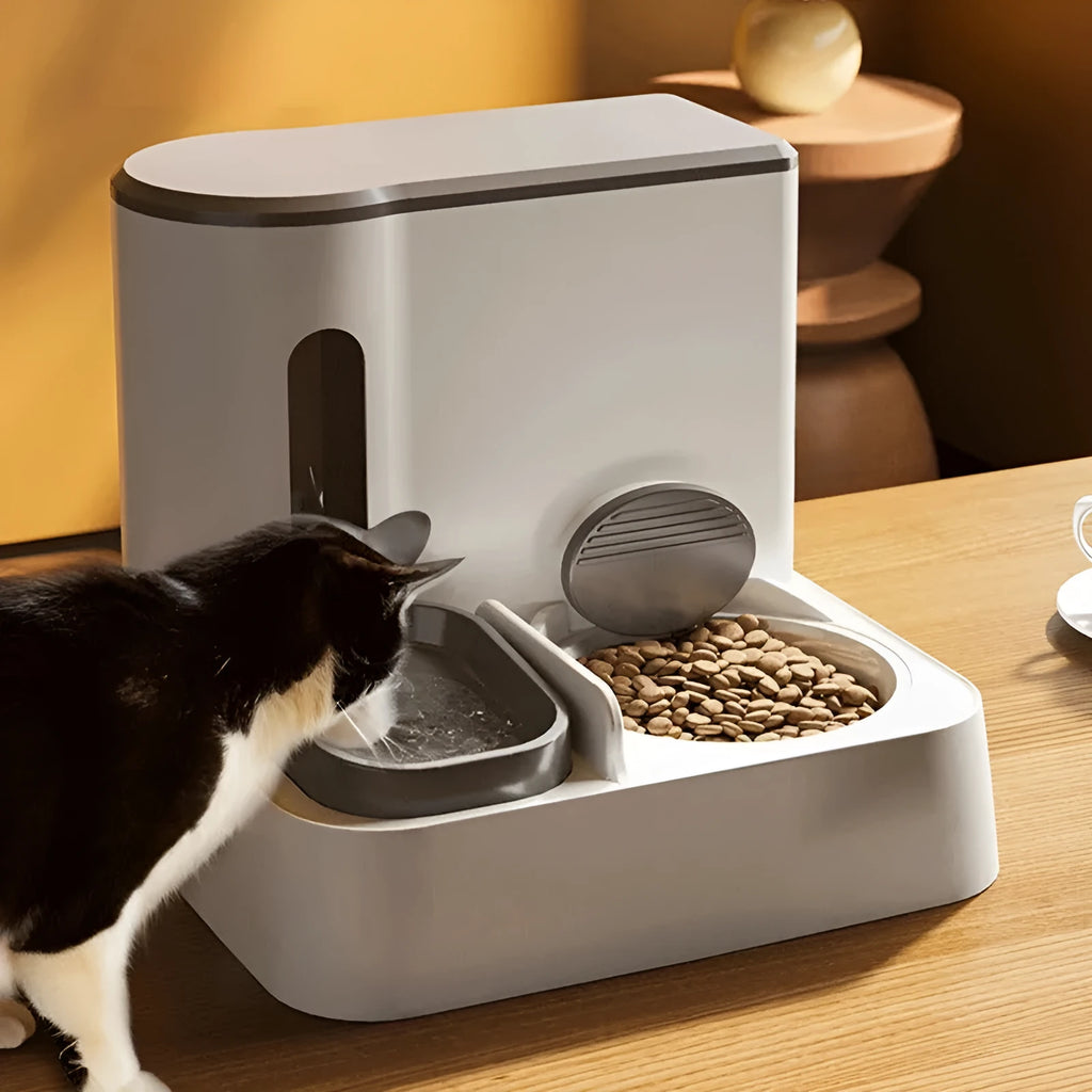 Automatic cat feeder water dispenser with integrated double bowl in choice of colours